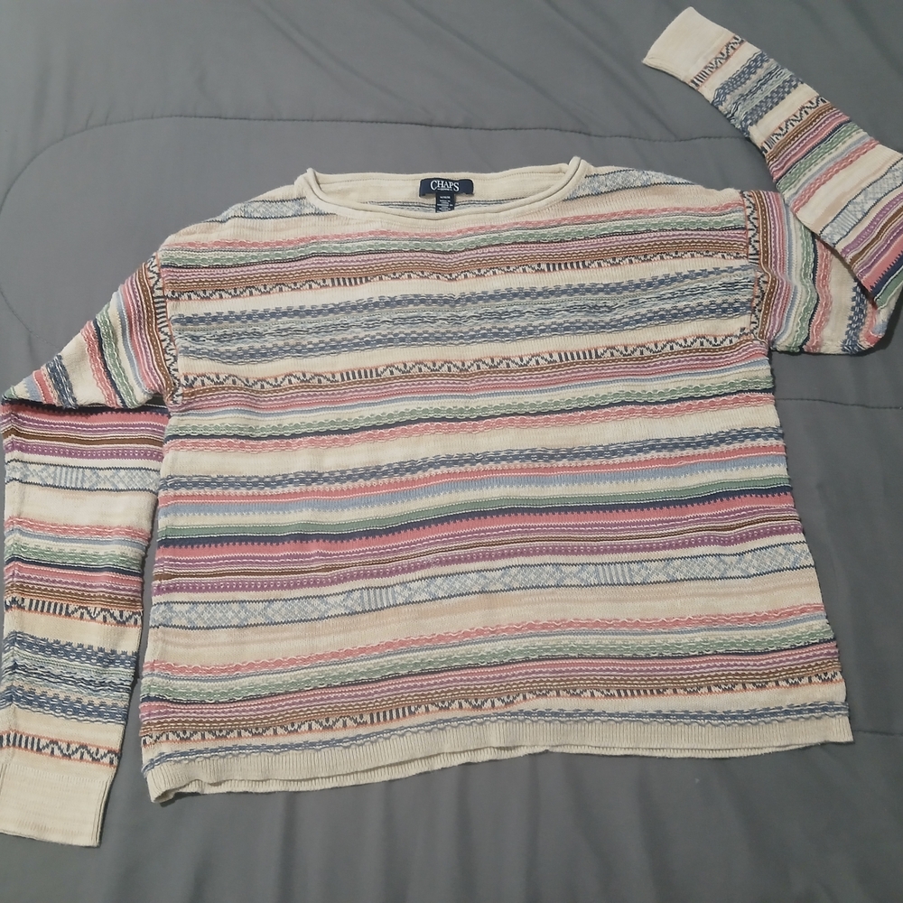 Vintage Chaps Denim Cotton Striped Sweater